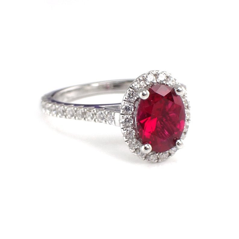 8x6mm Natural Ruby Engagement Ring, 14k Solid Gold Diamonds Halo Anniversary Ring, 1.50ct Oval Cut Wedding Ring