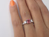 6mm Pink Tourmaline White Sapphire Three Stone Engagement Ring, 14k Solid God VS E-F Diamond Wedding Band
