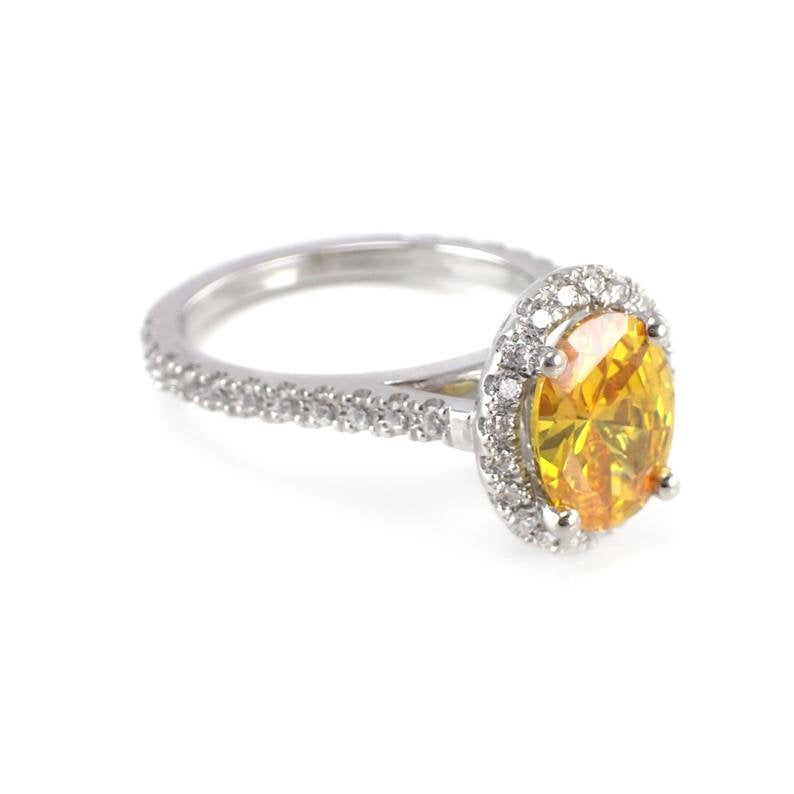 9x7mm Natural Yellow Sapphire Engagement Ring, 14k Solid Gold Diamonds Halo Anniversary Ring, 2ct Oval Cut Wedding Ring