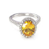 9x7mm Natural Yellow Sapphire Engagement Ring, 14k Solid Gold Diamonds Halo Anniversary Ring, 2ct Oval Cut Wedding Ring