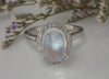 10x8mm Oval Cut Moonstone Engagement Ring, VS E-F Diamond Halo Engagement Ring, 14k Solid Gold 3ct Anniversary Ring