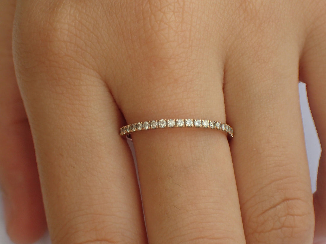 1.5mm Half Eternity Wedding Band, Super Value- Micro Pave Setting, Quality Diamond Wedding Band, Solid Gold Thin Dainty Band