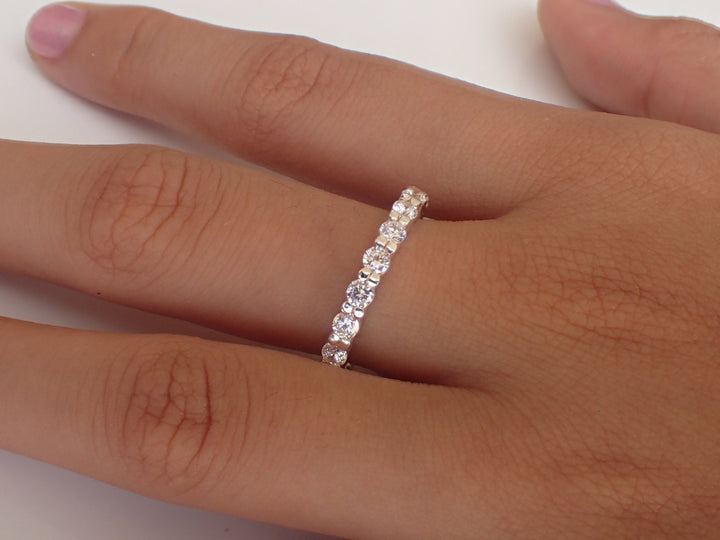 2.0mm Shared Prong Ring, Full Eternity Diamond Wedding Band, 14k Solid Gold Shared Prong Ring, Delicate Stackable Band