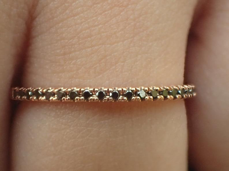 Half Eternity Black Diamond Ring, Pave Diamond Band, Thin Diamond Band, Micro Pave Band, Thin Black Diamond