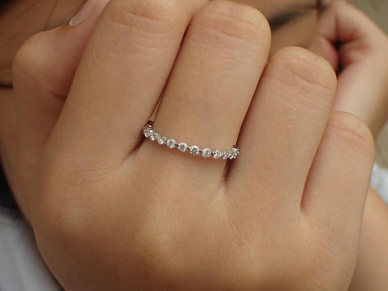 1.8mm Single Prong Band, Platinum Diamond Wedding Band, 3/4 Eternity Band, Prong Set Band, Floating Bubble Band
