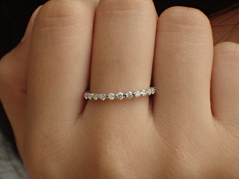 1.8mm Single Prong Band, Platinum Diamond Wedding Band, 3/4 Eternity Band, Prong Set Band, Floating Bubble Band