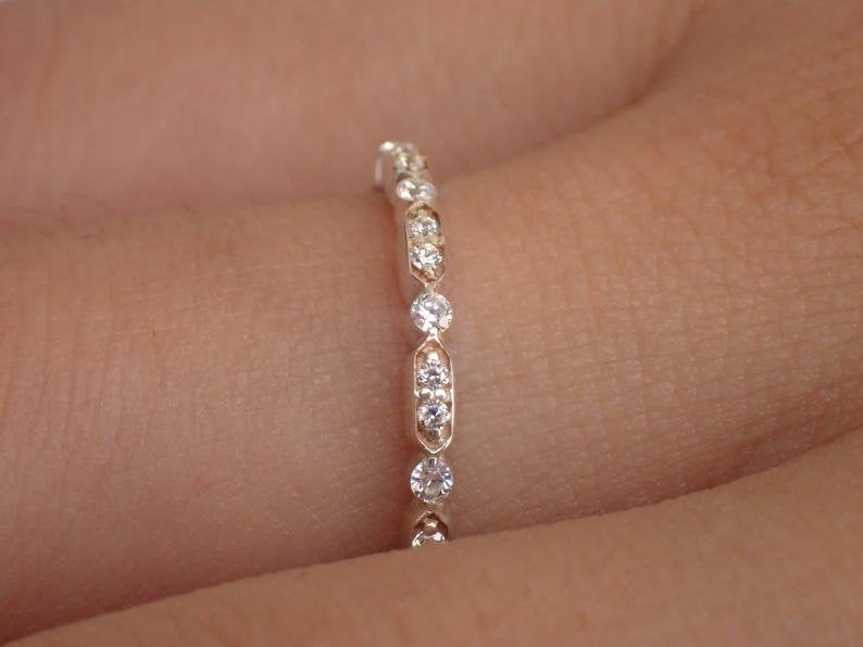 10k Vintage Inspired Art Deco Bands All Shapes White Sapphire - On Sale - Full Eternity Bands