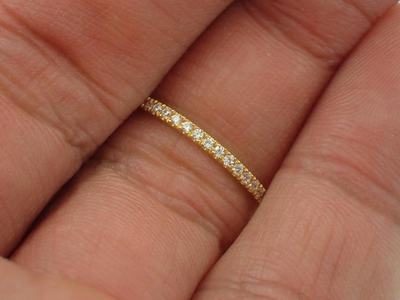 Full Eternity Diamond Wedding Band, 14k Solid Gold Full Eternity Band,  Delicate Stacking Band, High Quality Diamond Band