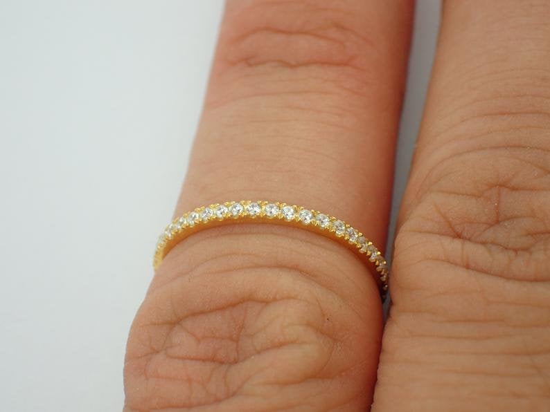 Full Eternity Diamond Wedding Band, 14k Solid Gold Full Eternity Band,  Delicate Stacking Band, High Quality Diamond Band