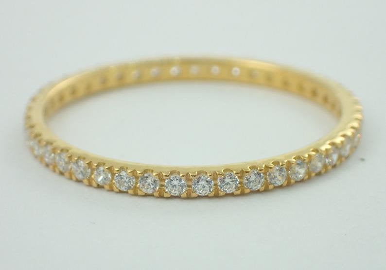 Full Eternity Diamond Wedding Band, 14k Solid Gold Full Eternity Band,  Delicate Stacking Band, High Quality Diamond Band